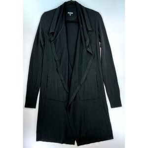 Splits59 Naomi Fleece Jacket Black Draped Open Front Cardigan Sz XS Minimalist